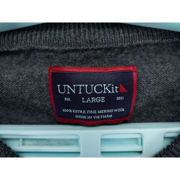 Untuckit Sweater Mens Large Gray Spitler V-Neck Extra Fine Merino Wool Pullover - Picture 2 of 7